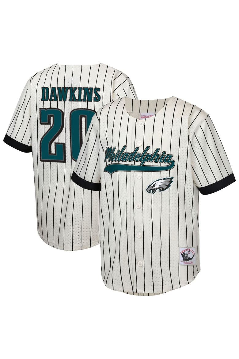 Youth Mitchell & Ness Brian Dawkins Cream Philadelphia Eagles Retired Player Name & Number Baseball Jersey, Alternate, color, Cream