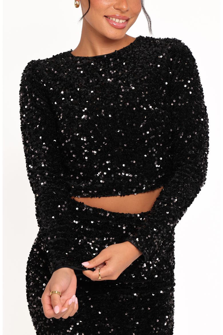 Quinne Sequin Crop Top, Alternate, color, BLACK