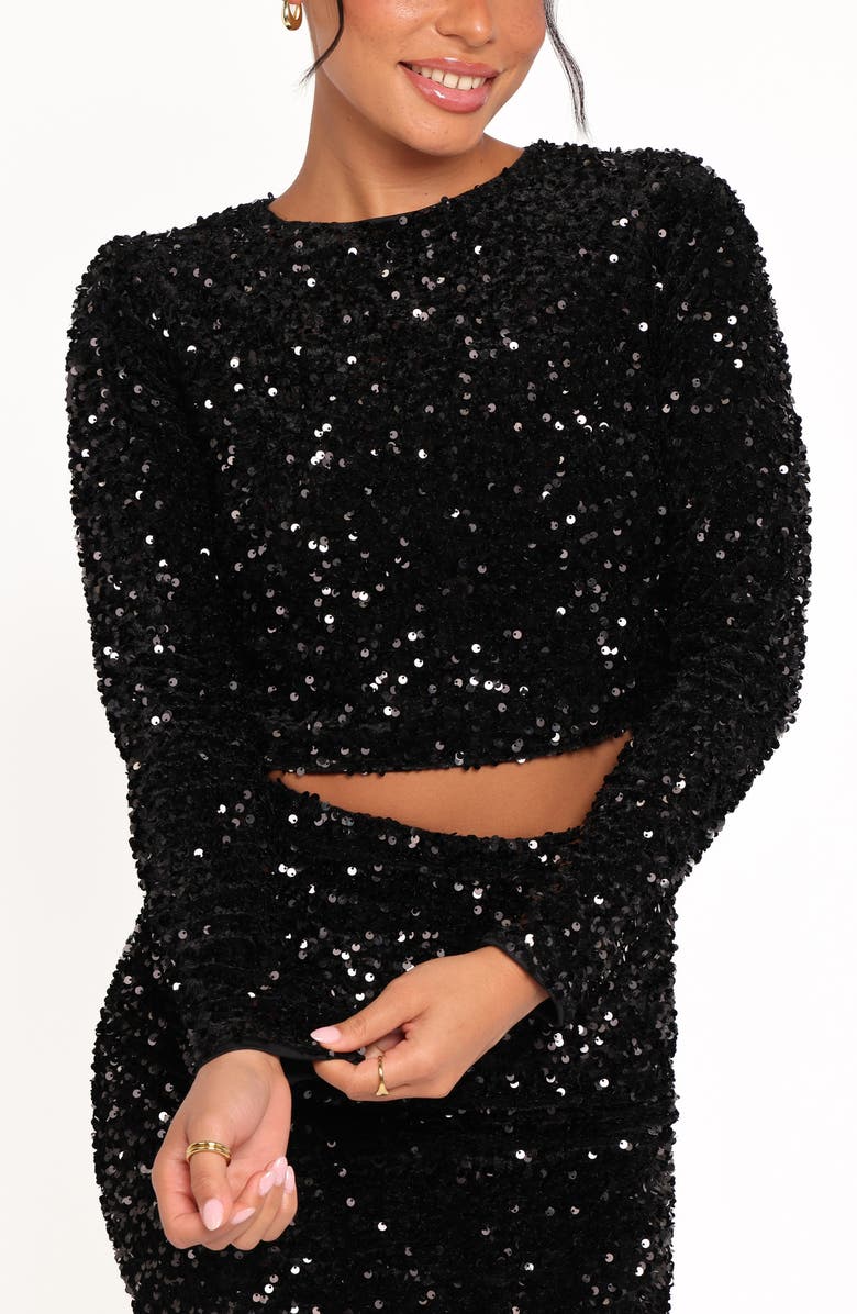 Petal & Pup Quinne Sequin Crop Top, Alternate, color, Black