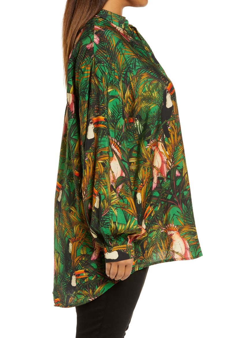 Green Parrot Button-Up Shirt, Alternate, color, MULTI