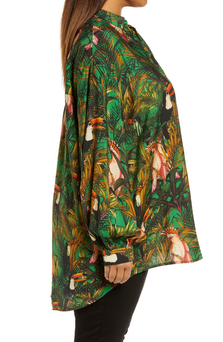 Never Fully Dressed Green Parrot Button-Up Shirt, Alternate, color,