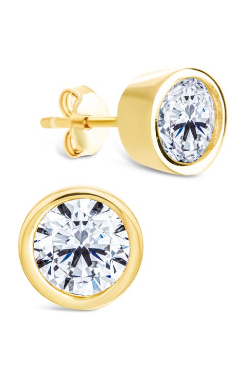 Bezel Cubic Zirconia Stud Earrings
