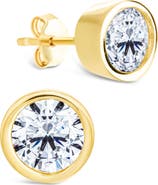 Sterling Forever Bezel Cubic Zirconia Stud Earrings