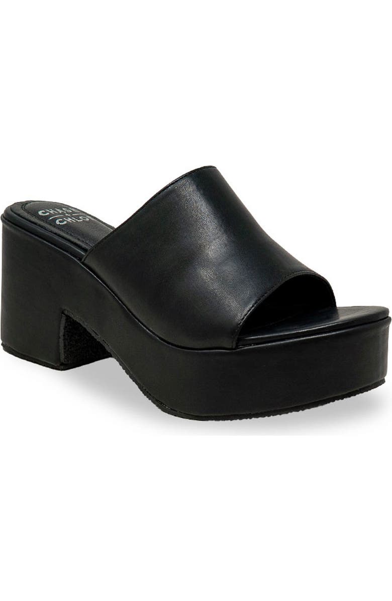CHASE AND CHLOE Nelly Platform Slide Sandal, Main, color, Black Pu