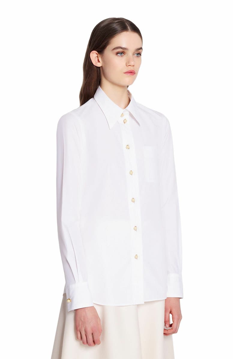 Lanvin Long Sleeve Shirt In Poplin, Alternate, color, Optical White