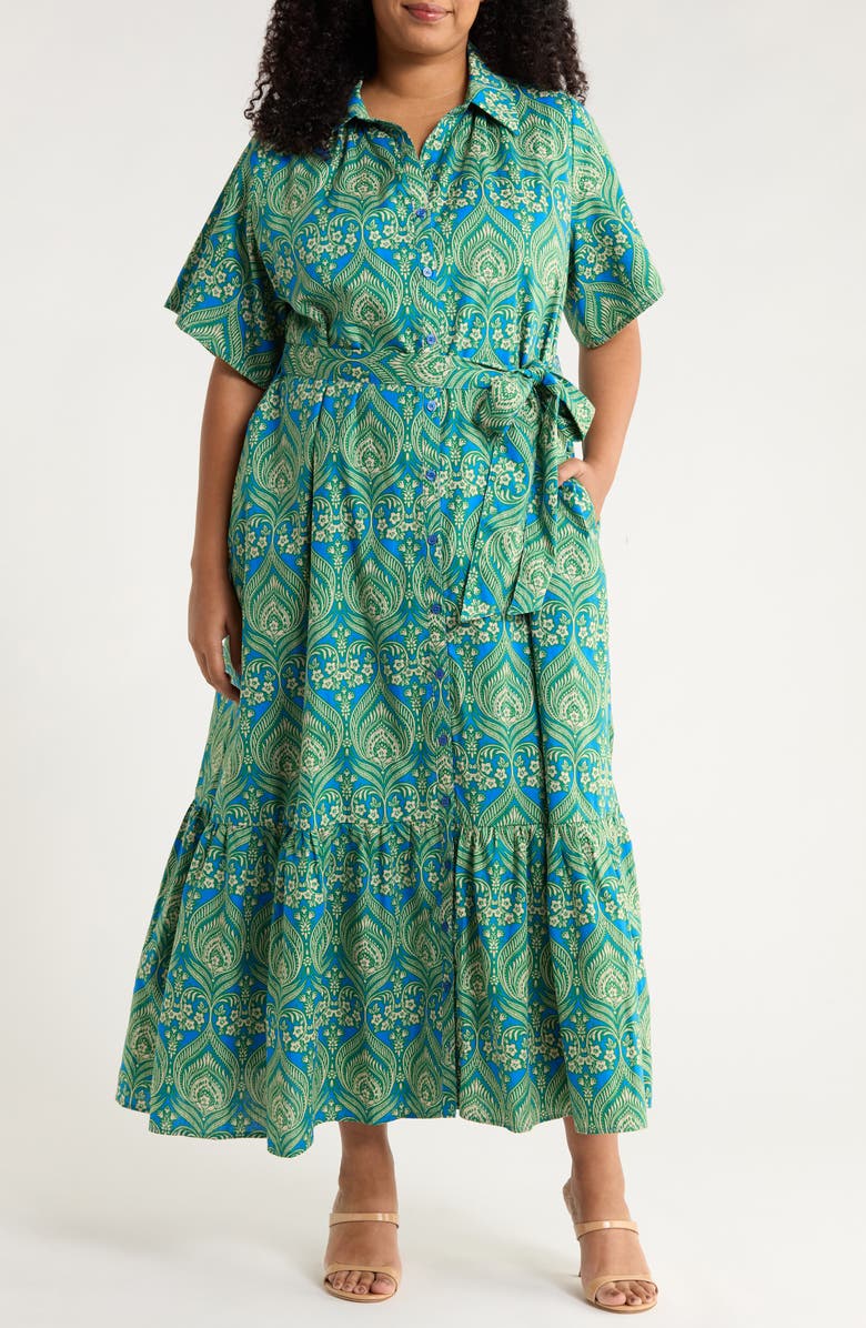 SUGARLIPS Nyra Paisley Valery Belted Shirtdress, Main, color, Green-Blue-Multi