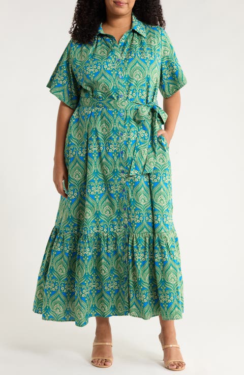 Nyra Paisley Valery Belted Shirtdress (Plus)