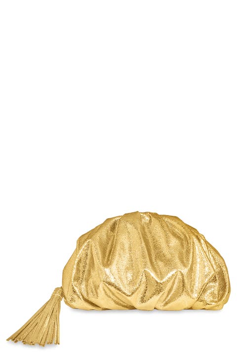 Ruched Faux Leather Clutch