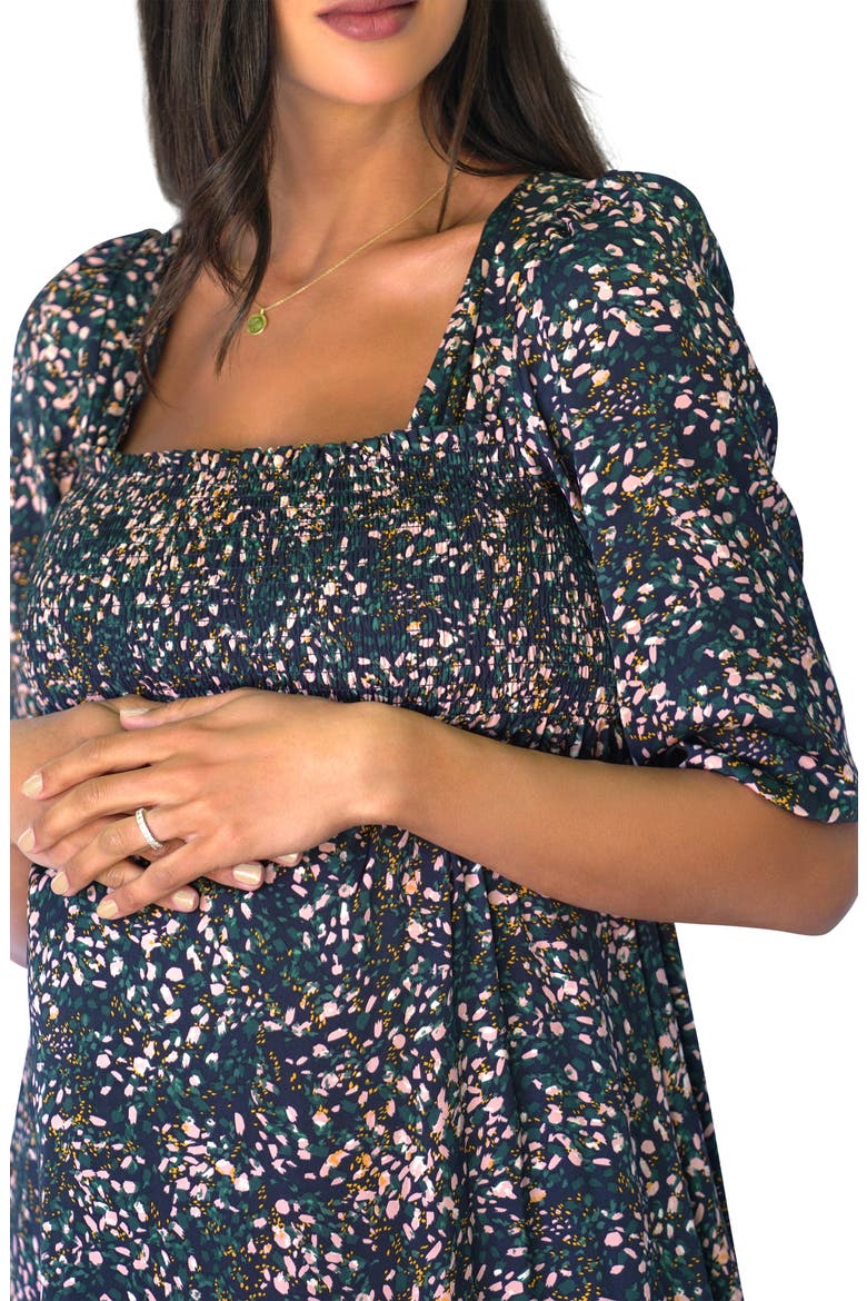 Ingrid & Isabel® Smocked Square Neck Maternity Dress, Alternate, color, ABSTRACT DITSY