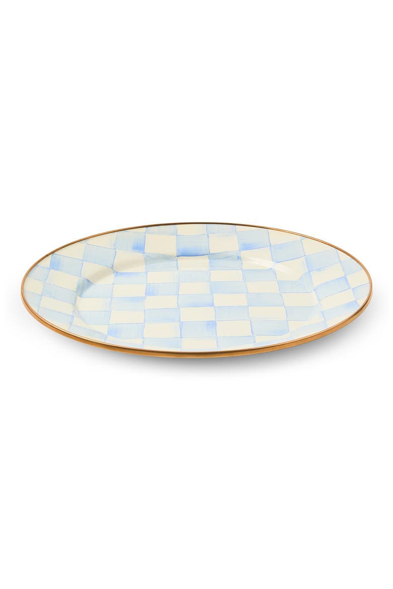 Sky Check Enameled Steel Dinner Plate, Main, color, SKY CHECK