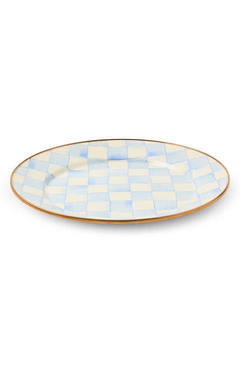 Sky Check Enameled Steel Dinner Plate