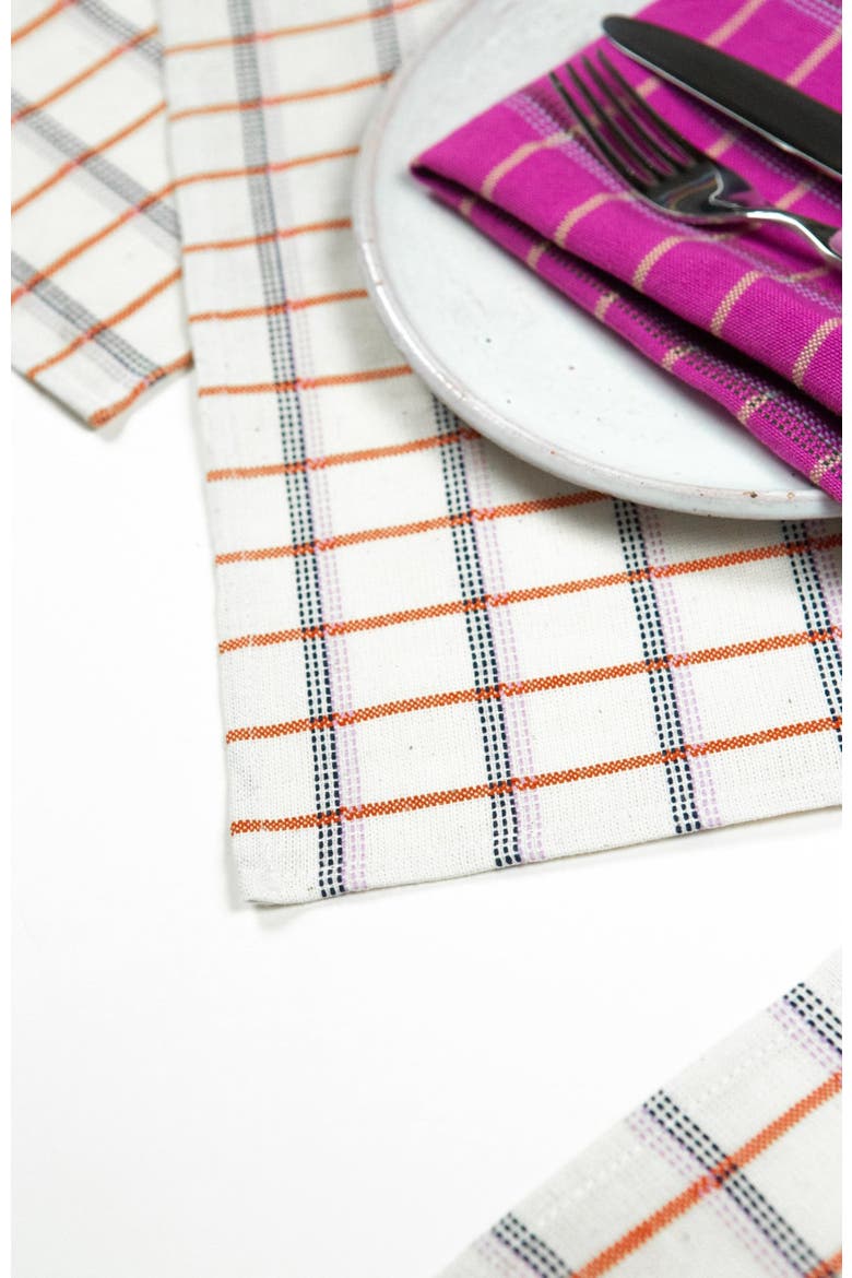 San Lucas White and Orange Handwoven Cotton Placemats, Set of 4, Alternate, color, White