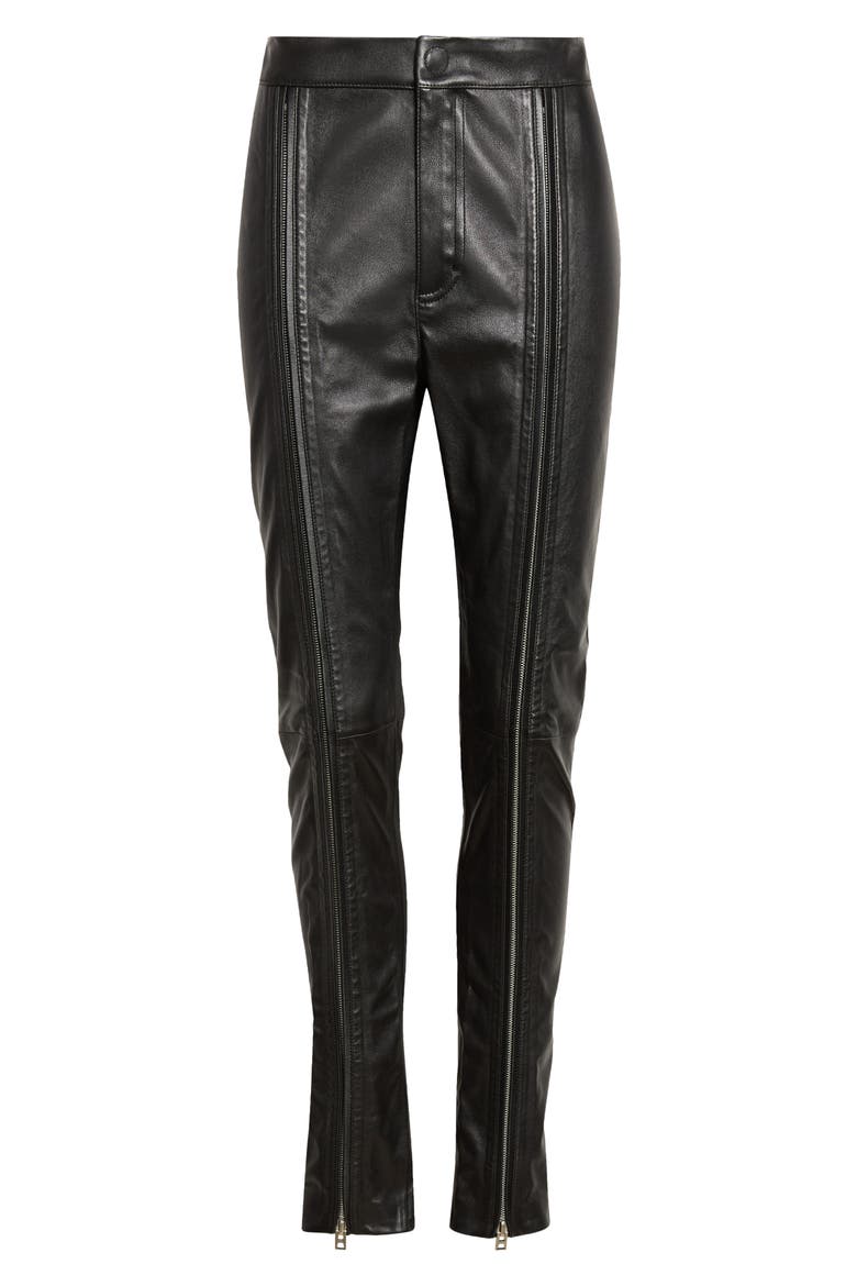 Zip Front Lambskin Leather Skinny Pants, Main, color, BLACK