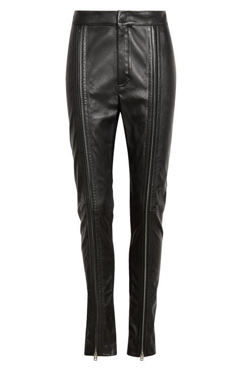 Zip Front Lambskin Leather Skinny Pants