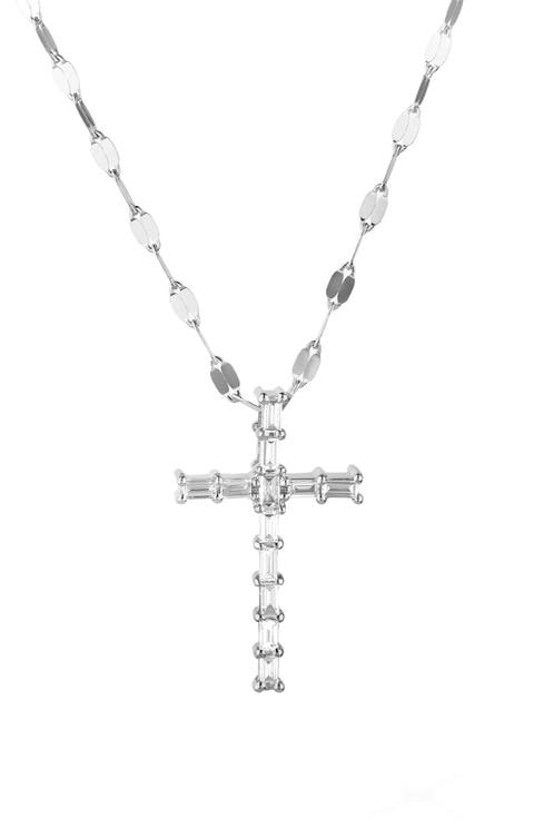 14K Gold Baguette Diamond Cross Pendant Necklace