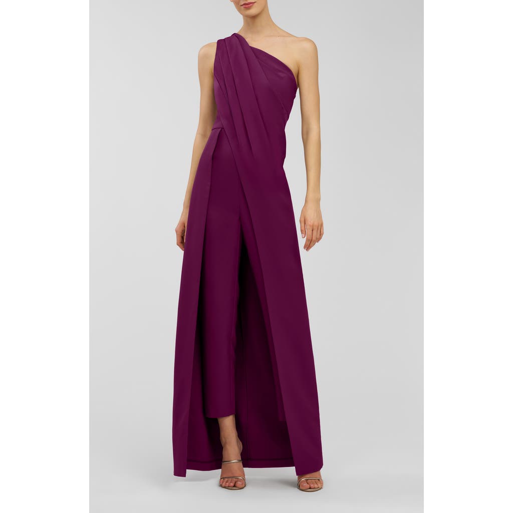 Kay Unger Elise One-shoulder Walk Thru Jumpsuit In Purple