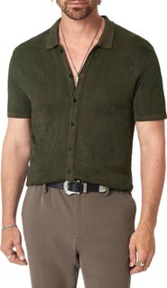 John Varvatos Cayden Jacquard Short Sleeve Full Button Cardigan