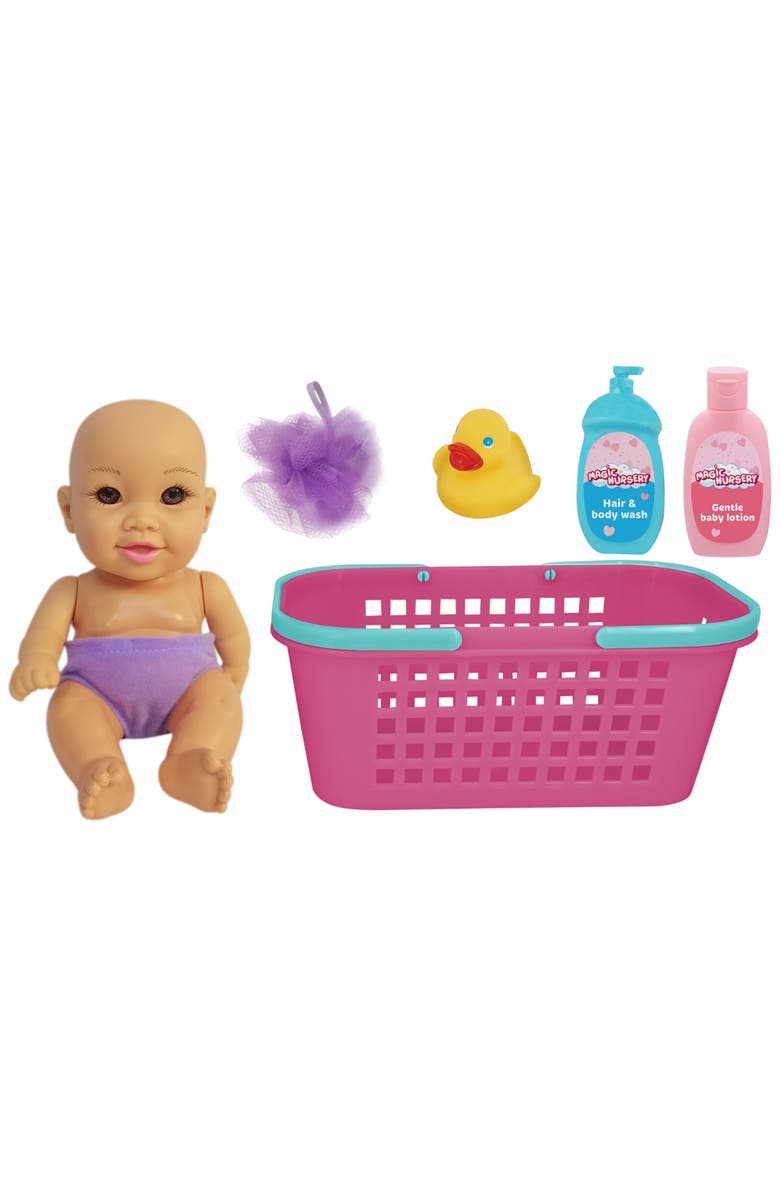 Magic Nursery Bath Caddy 8" Baby Doll Playset Doll W/ Brown Eyes, Main, color, Multicolored