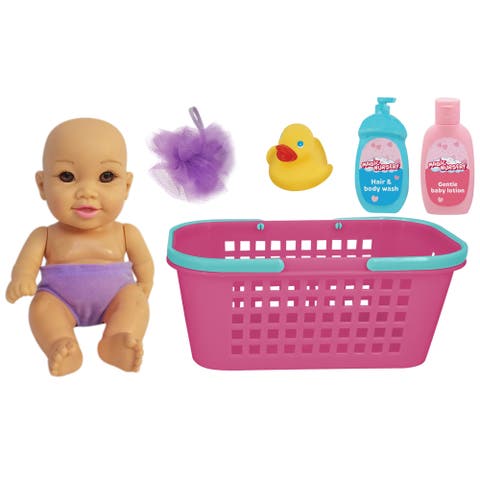 Bath Caddy 8" Baby Doll Playset Doll W/ Brown Eyes