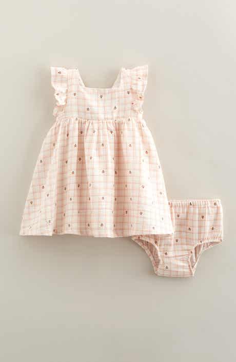 Nordstrom Flutter Sleeve Tie Back Cotton Muslin Sundress & Bloomers