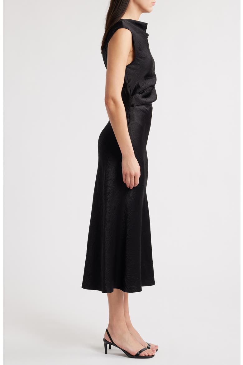 Cap Sleeve Satin Midi Dress, Alternate, color, BLACK DARK