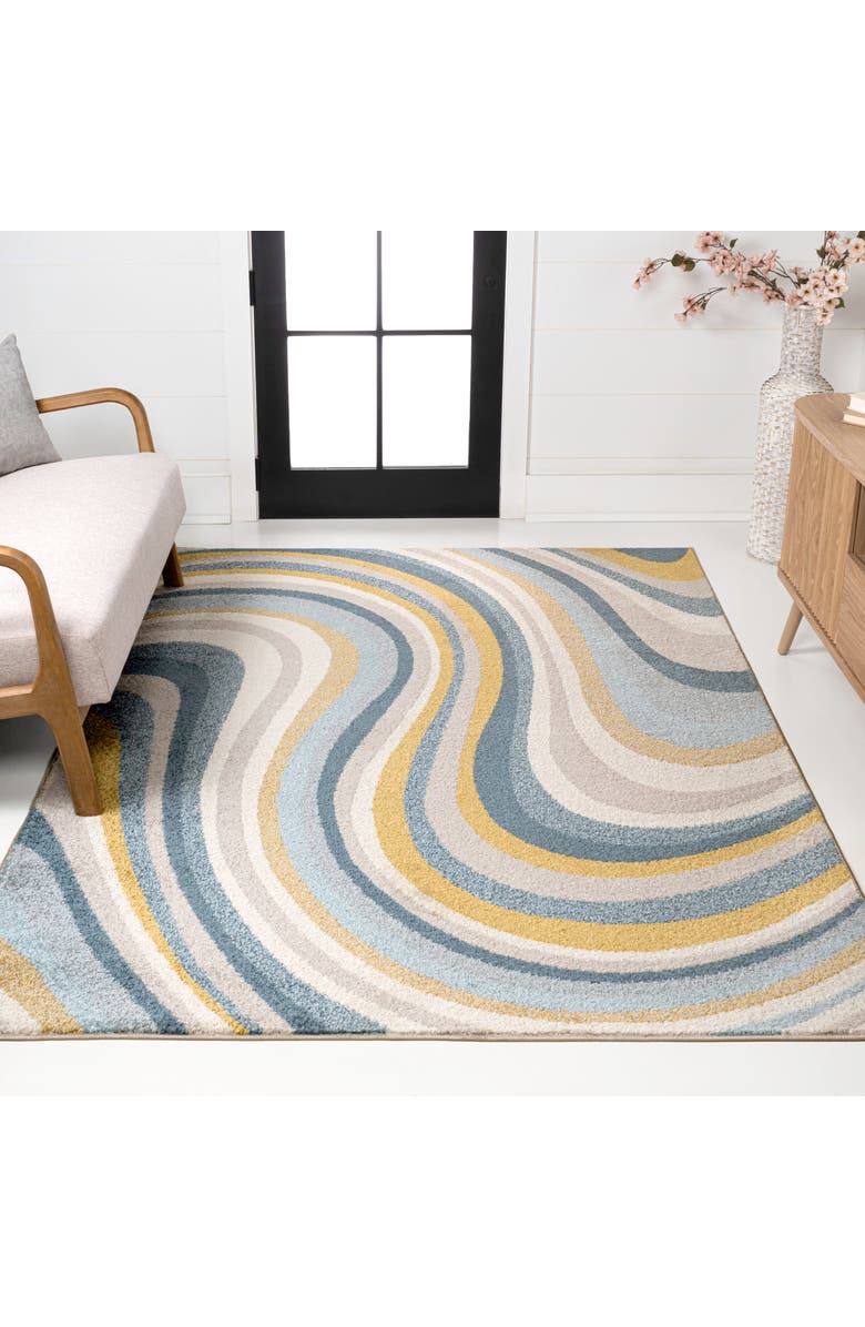 JONATHAN Y Flow Abstract Swirl Area Rug, Alternate, color, Blue/Mustard/Gray