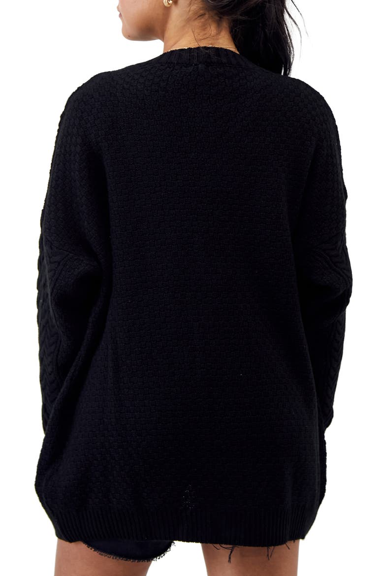 Aran Mix Stitch Cardigan, Alternate, color, BLACK