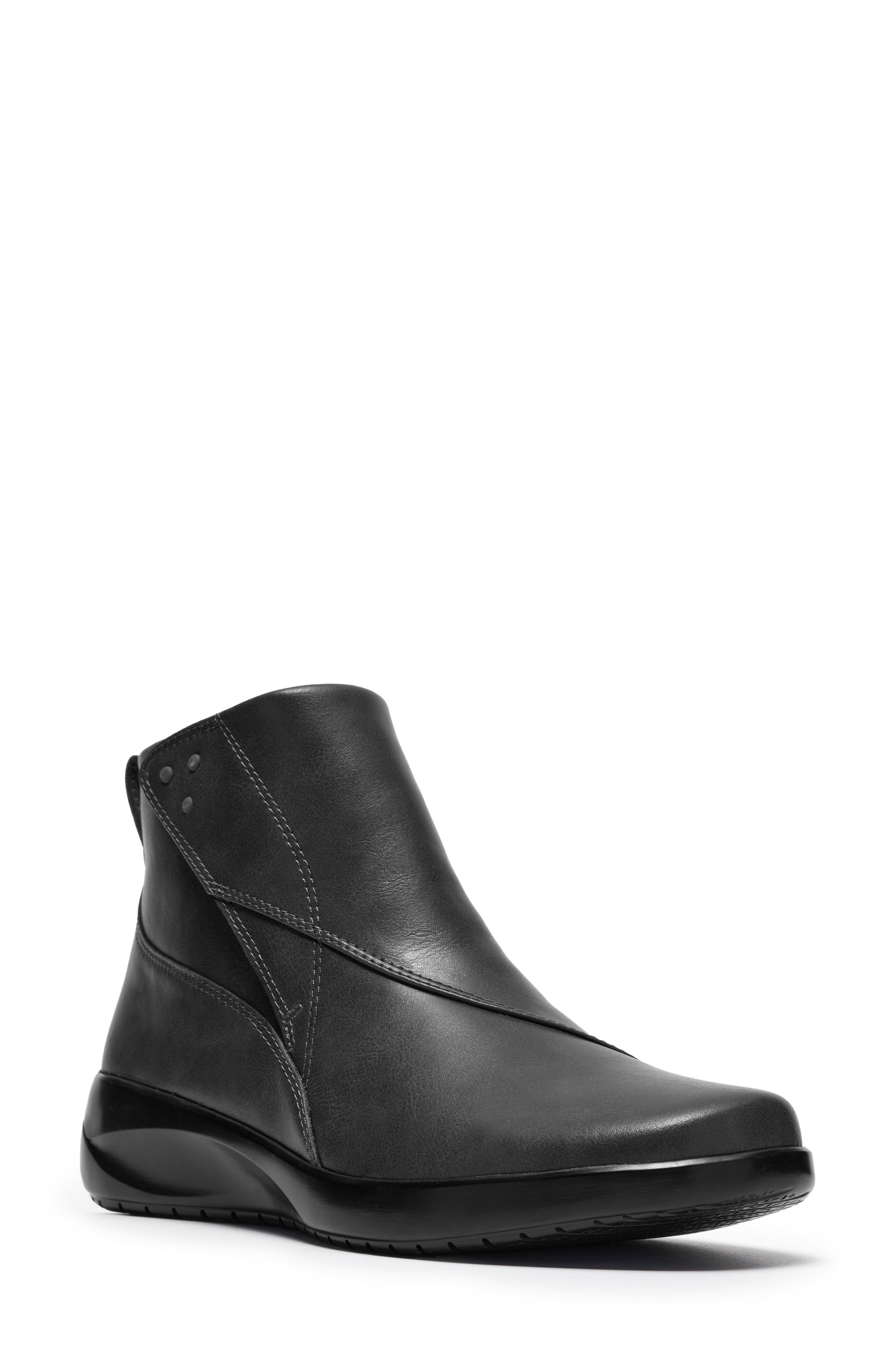 Kaetlyn Flow Leather Wedge Bootie, Main, color, DARK GREY LEA