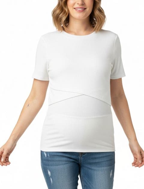 Crew Neck Cross Over Nursing Short Sleeve Top