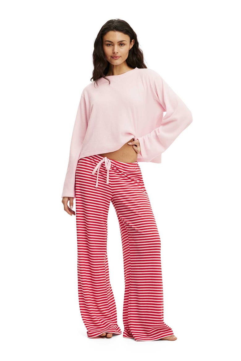 Women's Super Soft Waffle Wide Leg Pant, Alternate, color, Ellie Stripe Cheeky Cherry