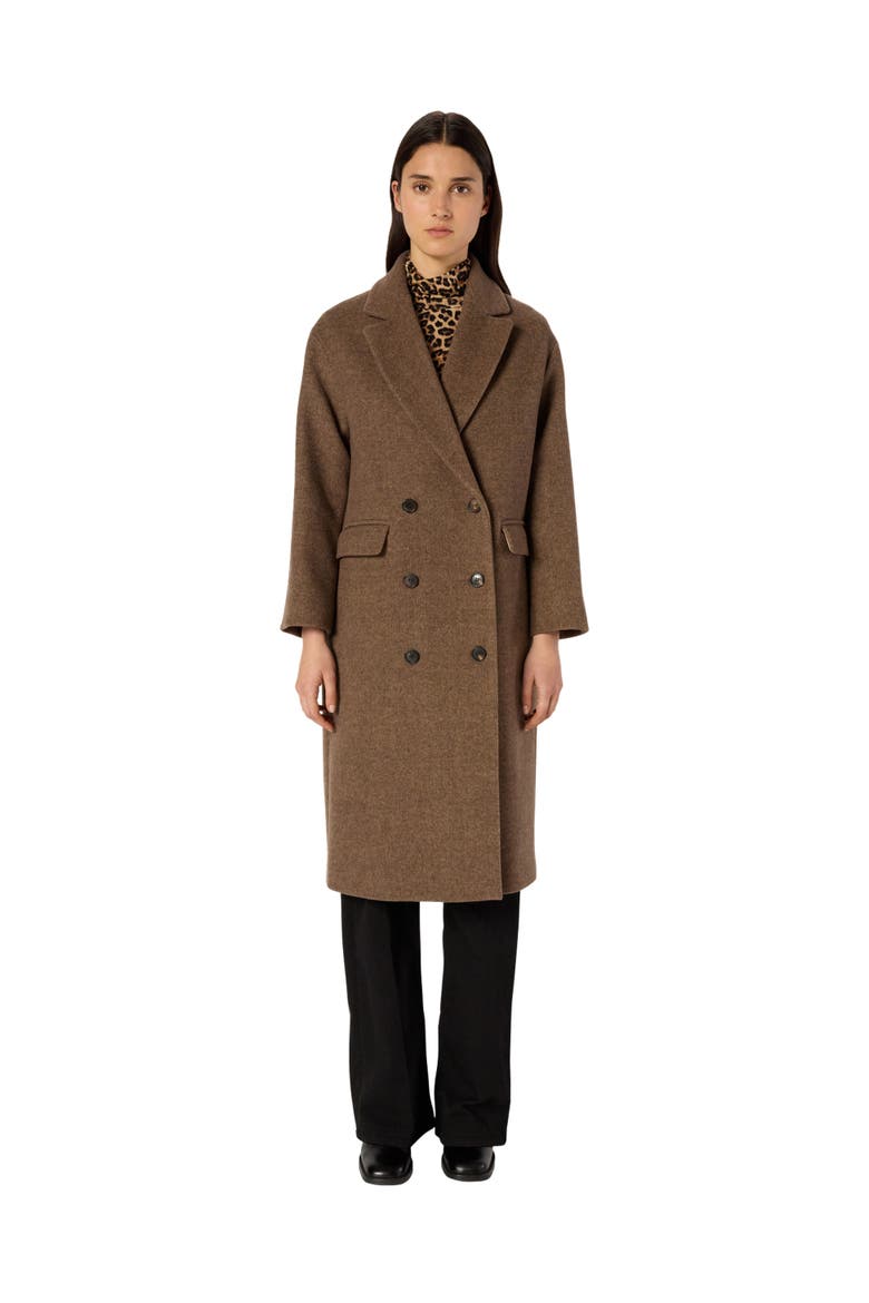 Mady Double-Breasted Midi Length Coat, Main, color, Brown