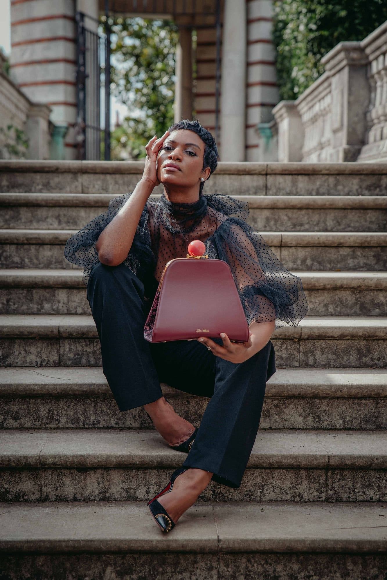 Josephine Ball Frame Calfskin Leather Bag, Alternate, color, Bordeaux
