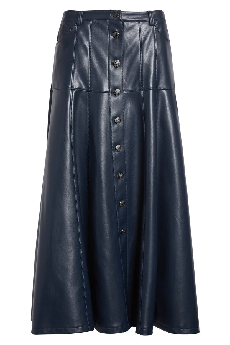 Veena Faux Leather Skirt, Alternate, color, NAVY