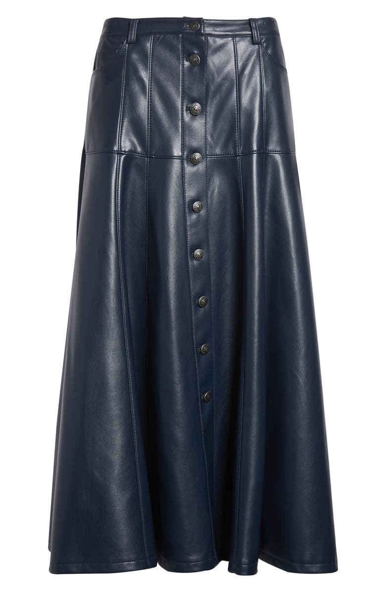 Cinq à Sept Veena Faux Leather Skirt, Alternate, color, Navy
