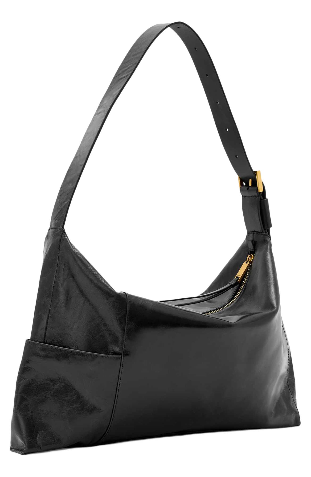 Alba Shine Leather Shoulder Bag, Alternate, color, BLACK