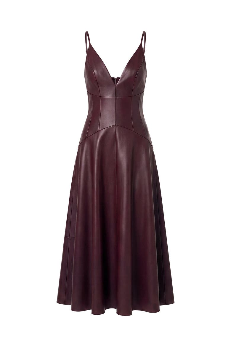Nora Vegan Leather Plunge Neck Dress, Alternate, color, OXBLOOD