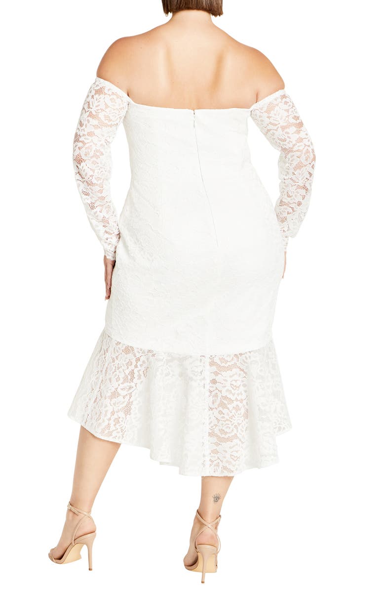 City Chic Athena Off the Shoulder Long Sleeve Dress, Alternate, color, Ivory