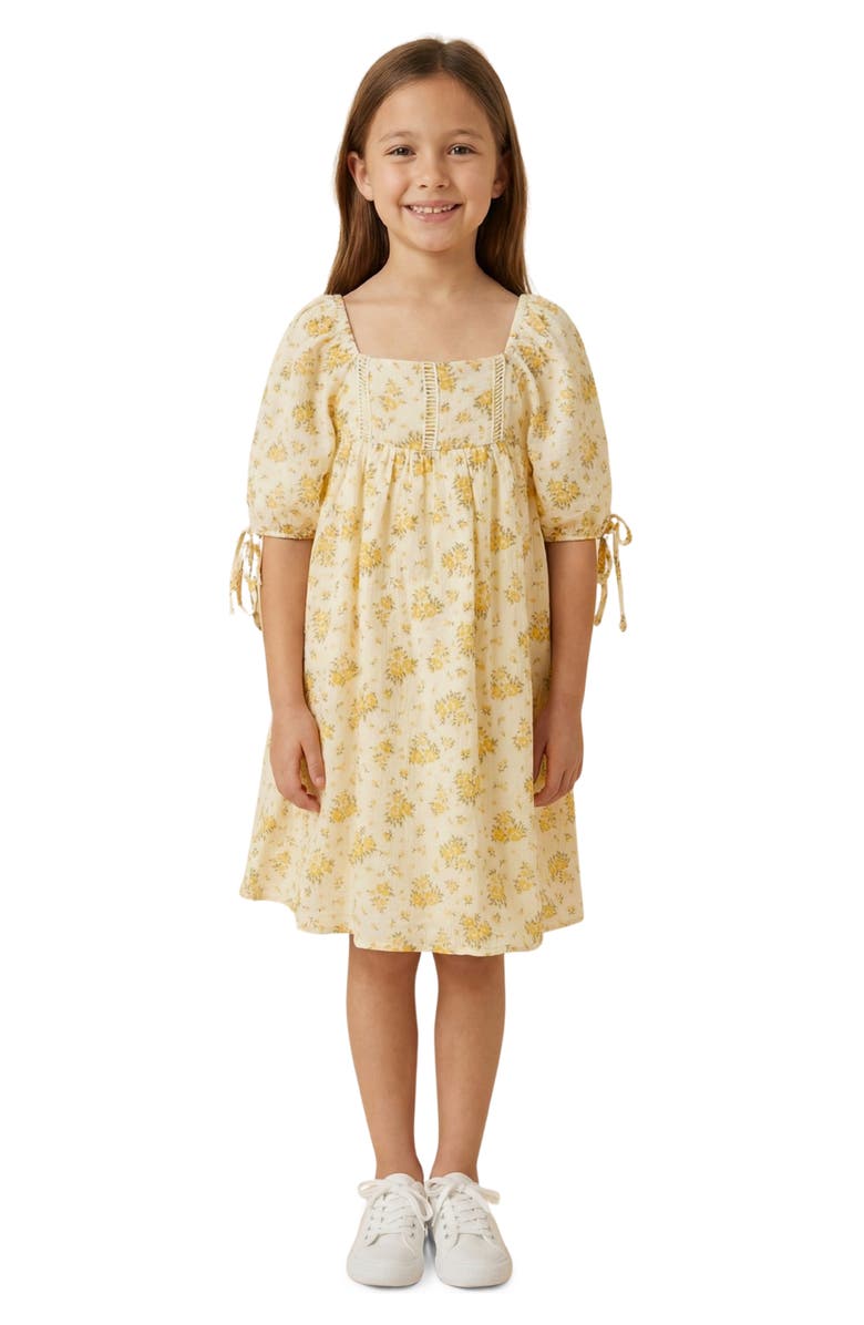 Hayden Girls Kids' Floral Textured Ladder Trim Dress, Main, color, Yellow