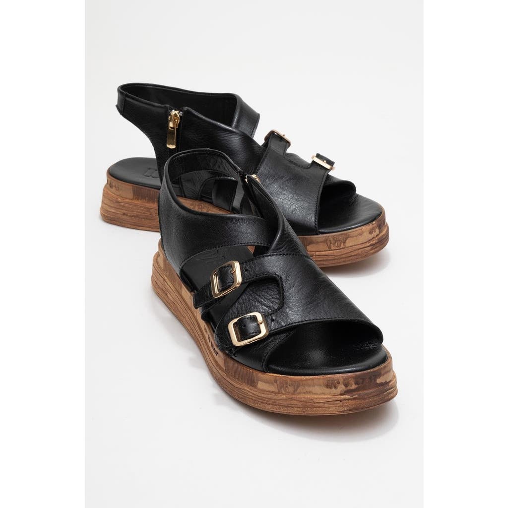 Forever & Always Shoes Levine Leather Buckled Side-zip Sandal In Black