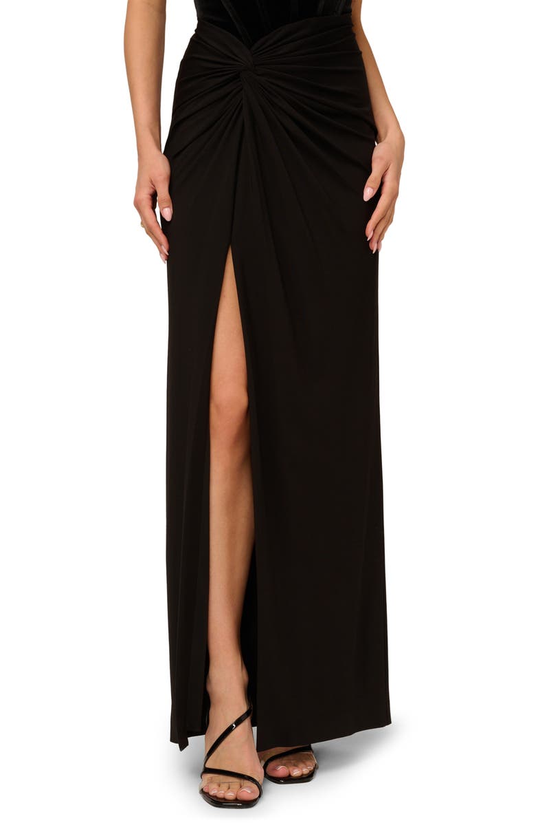 Adrianna Papell Velvet & Jerset Slit Gown, Alternate, color, Black