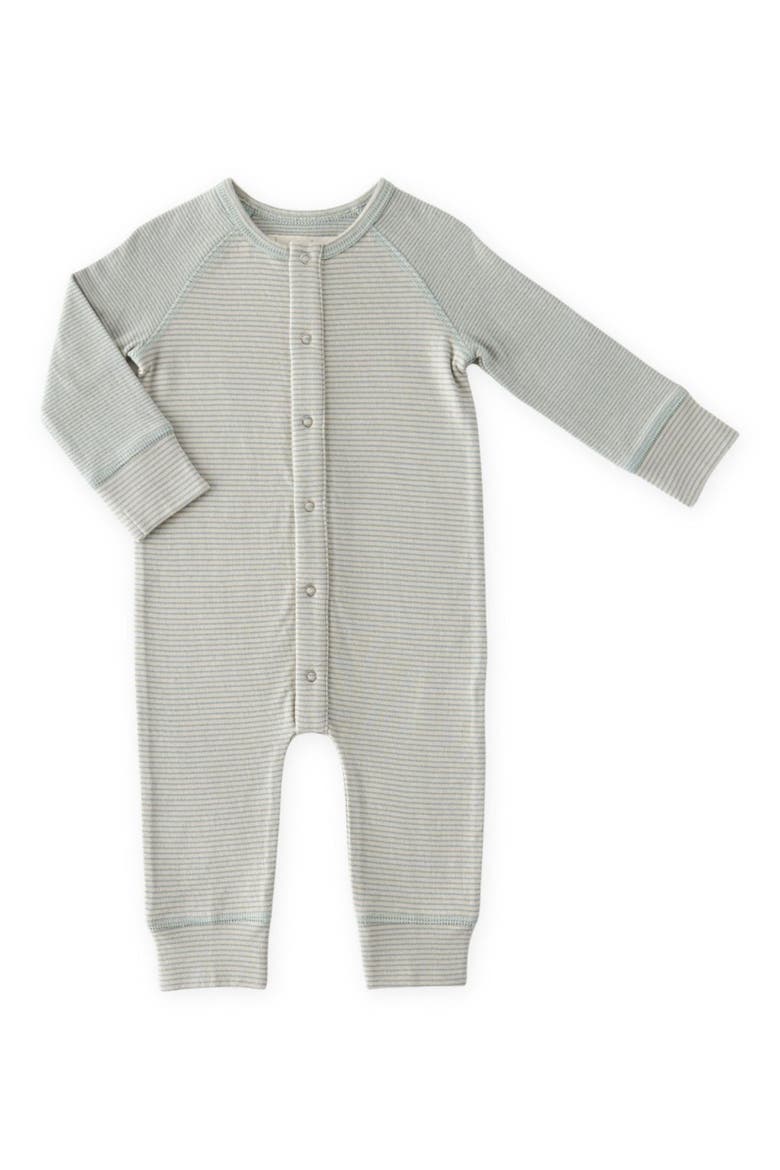 Stripes Away Raglan Sleeve Organic Cotton Romper, Main, color, SEA