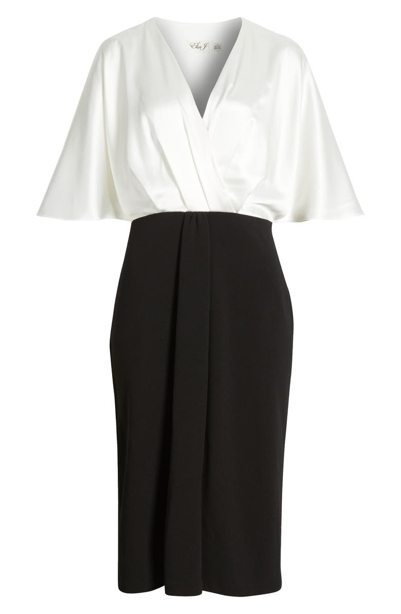 Eliza J Flutter Sleeve Midi Dress, Alternate, color, Black Ivory