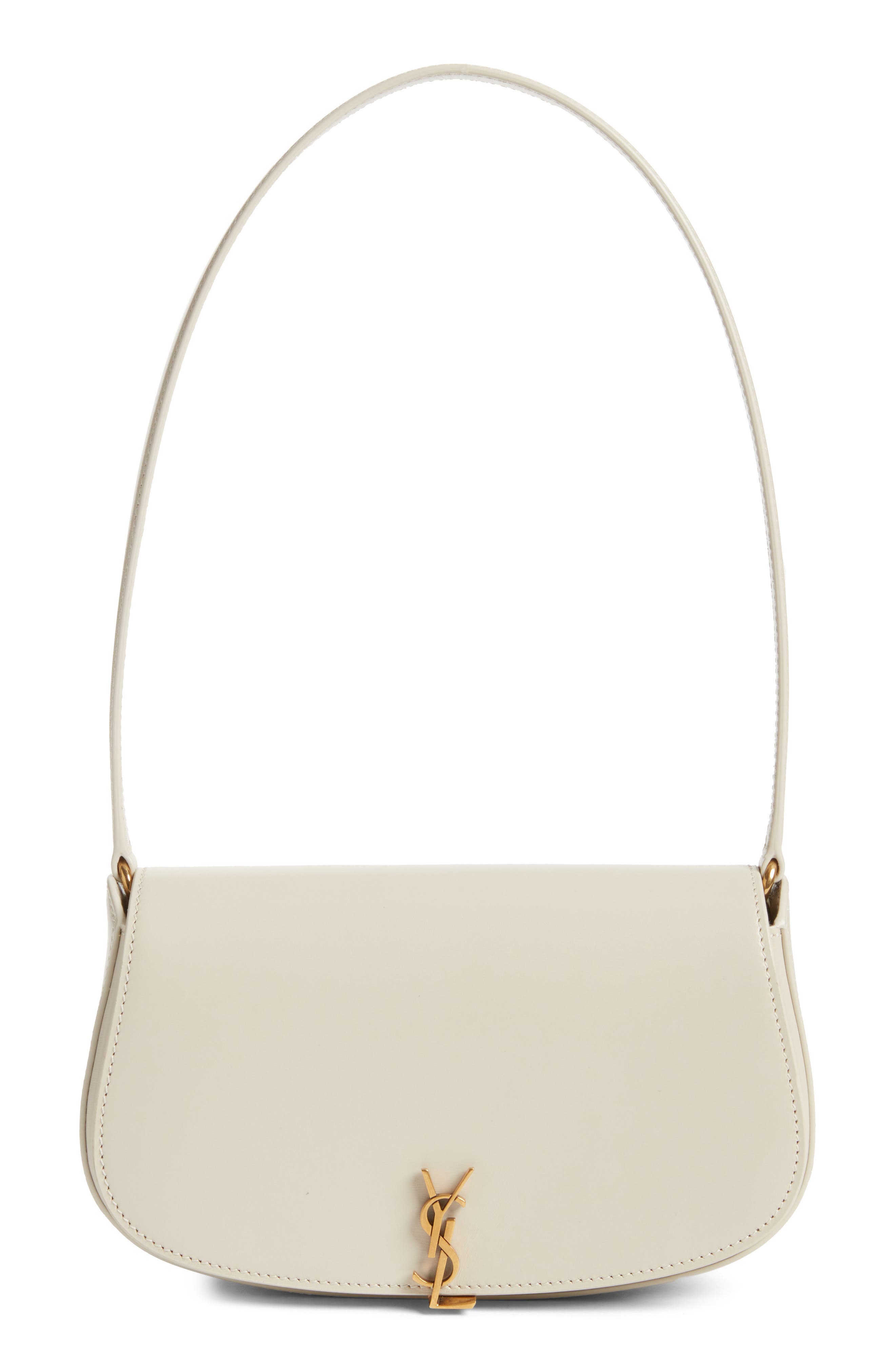 Saint Laurent Mini Cassandre Flap Leather Shoulder Bag, Main, color, Cream Soft