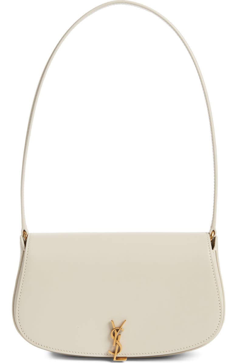 Saint Laurent Mini Cassandre Flap Leather Shoulder Bag, Main, color, Cream Soft