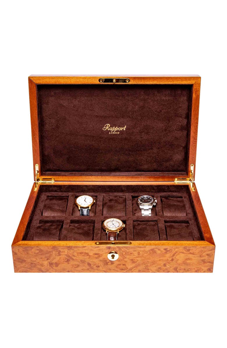 Rapport London HERITAGE TEN WATCH BOX, Main, color, Burr Walnut
