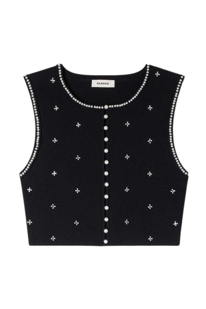Jewelled embroidered knit crop top, Alternate, color, Black