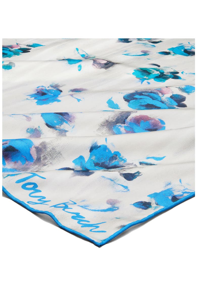 Floral Rose Square Silk Neckerchief, Alternate, color, BLUE ROSES NECKERCHIEF BLUE