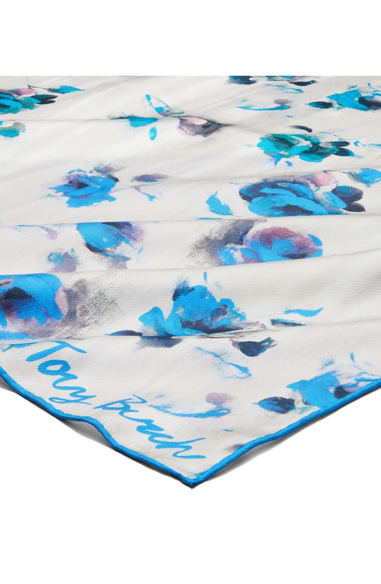 Tory Burch Floral Rose Square Silk Neckerchief, Alternate, color, Blue Roses Neckerchief Blue