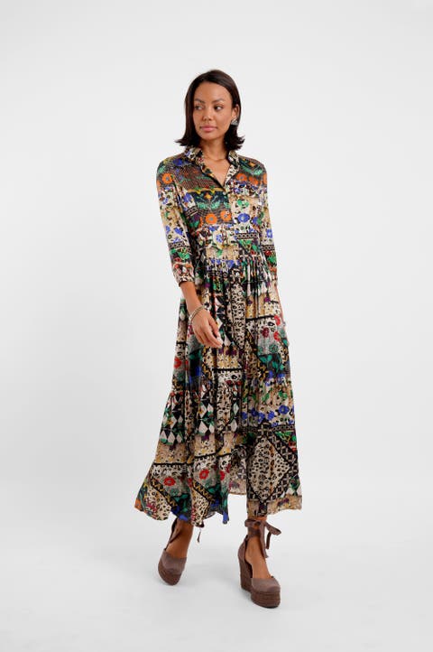 Maxi Shirt Dress - "Animal Folk Story"