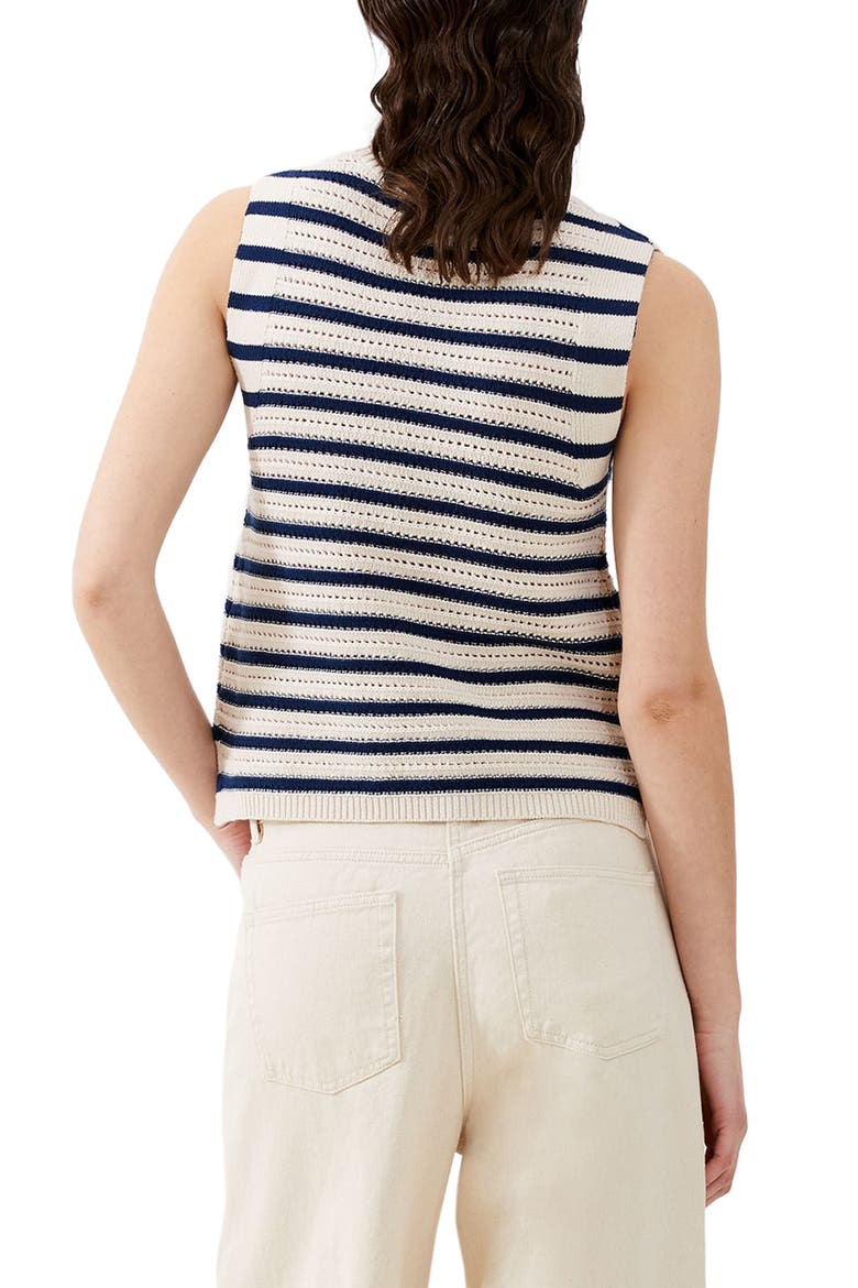 Lumi Mozart Open Stitch Sleeveless Cotton Sweater, Alternate, color, ECRU/ MIDNIGHT BLUE STRIPE